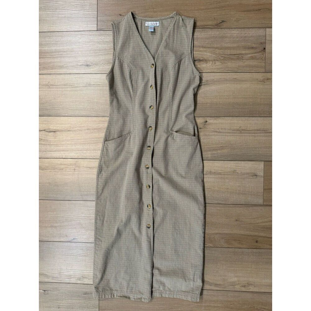 Vintage 80's Retro Gloria Vanderbilt Midi Button Front‎ Tan Dress S Small Womens - Picture 5 of 7